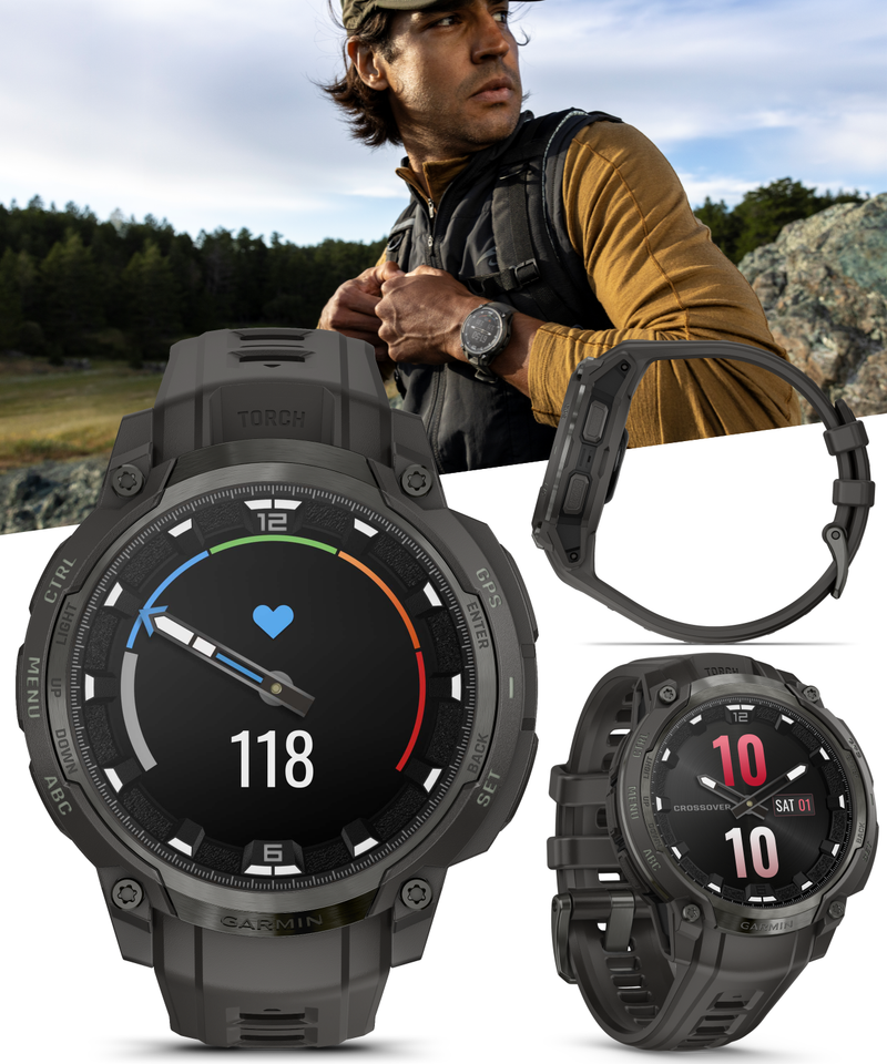 Garmin Instinct Crossover 1.2" AMOLED Sapphire Rugged Hybrid GPS Smartwatch (Various Models, incl. Tactical Edition), Analog Hands,  Health & Wellness Monitoring | Wearable4U Bundle