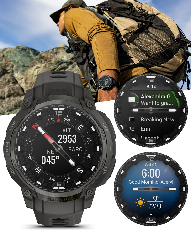 Garmin Instinct Crossover 1.2" AMOLED Sapphire Rugged Hybrid GPS Smartwatch (Various Models, incl. Tactical Edition), Analog Hands,  Health & Wellness Monitoring | Wearable4U Bundle
