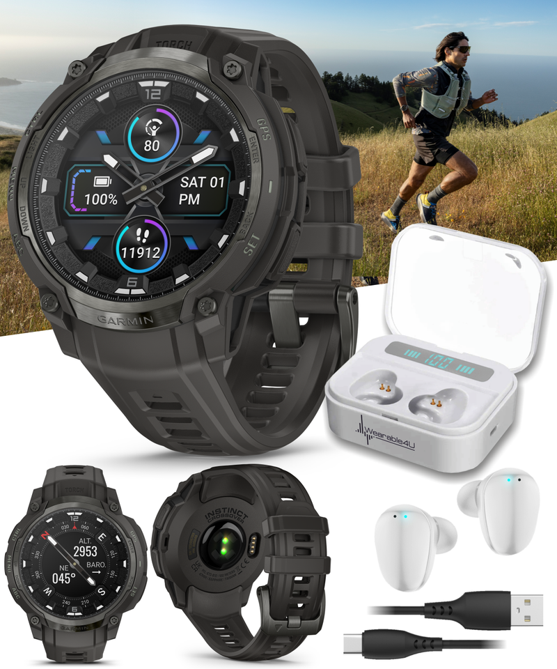 Garmin Instinct Crossover 1.2" AMOLED Sapphire Rugged Hybrid GPS Smartwatch (Various Models, incl. Tactical Edition), Analog Hands,  Health & Wellness Monitoring | Wearable4U Bundle