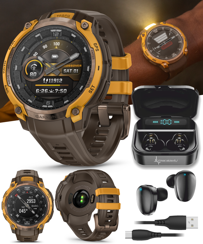 Garmin Instinct Crossover 1.2" AMOLED Sapphire Rugged Hybrid GPS Smartwatch (Various Models, incl. Tactical Edition), Analog Hands,  Health & Wellness Monitoring | Wearable4U Bundle
