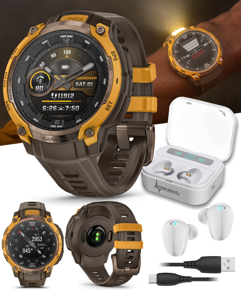 Garmin Instinct Crossover 1.2" AMOLED Sapphire Rugged Hybrid GPS Smartwatch (Various Models, incl. Tactical Edition), Analog Hands,  Health & Wellness Monitoring | Wearable4U Bundle