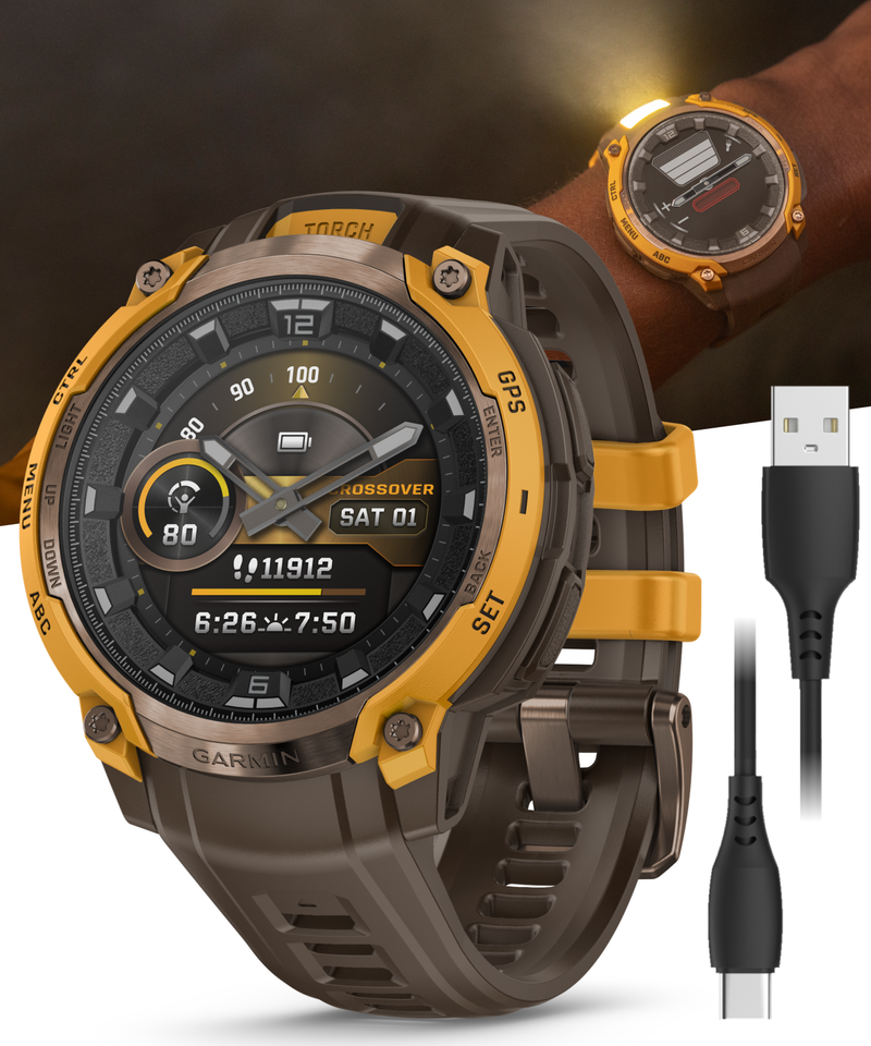 Garmin Instinct Crossover 1.2" AMOLED Sapphire Rugged Hybrid GPS Smartwatch (Various Models, incl. Tactical Edition), Analog Hands,  Health & Wellness Monitoring | Wearable4U Bundle