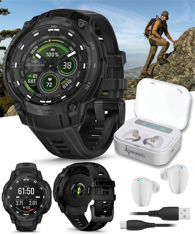 Garmin Instinct Crossover 1.2" AMOLED Sapphire Rugged Hybrid GPS Smartwatch (Various Models, incl. Tactical Edition), Analog Hands,  Health & Wellness Monitoring | Wearable4U Bundle