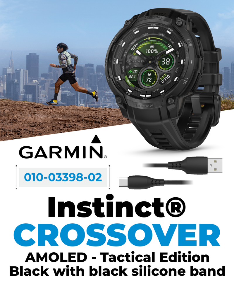 Garmin Instinct Crossover 1.2" AMOLED Sapphire Rugged Hybrid GPS Smartwatch (Various Models, incl. Tactical Edition), Analog Hands,  Health & Wellness Monitoring | Wearable4U Bundle