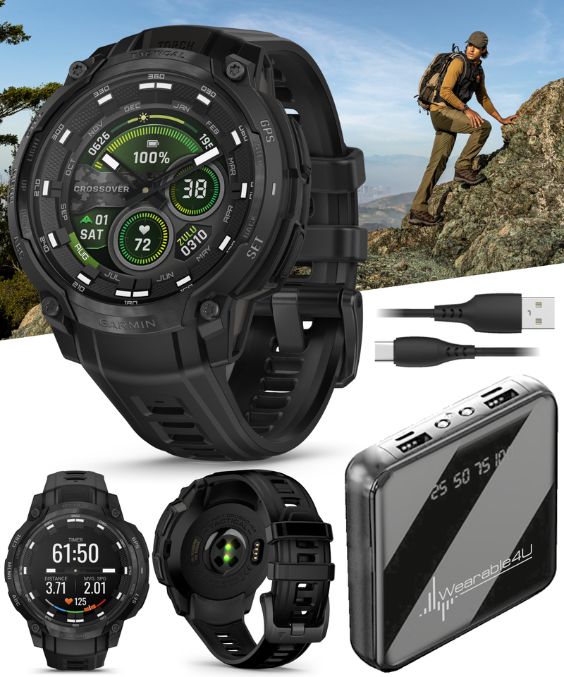 Garmin Instinct Crossover 1.2" AMOLED Sapphire Rugged Hybrid GPS Smartwatch (Various Models, incl. Tactical Edition), Analog Hands,  Health & Wellness Monitoring | Wearable4U Bundle