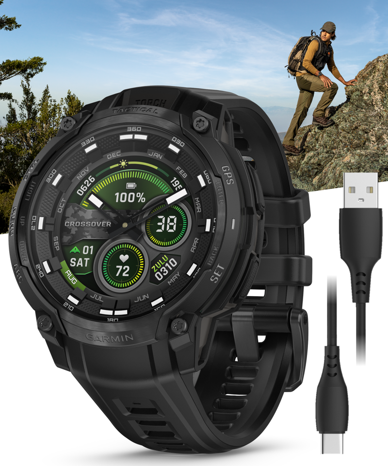 Garmin Instinct Crossover 1.2" AMOLED Sapphire Rugged Hybrid GPS Smartwatch (Various Models, incl. Tactical Edition), Analog Hands,  Health & Wellness Monitoring | Wearable4U Bundle