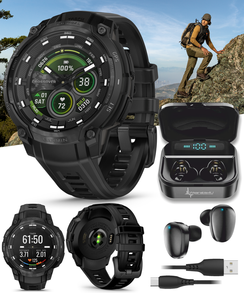 Garmin Instinct Crossover 1.2" AMOLED Sapphire Rugged Hybrid GPS Smartwatch (Various Models, incl. Tactical Edition), Analog Hands,  Health & Wellness Monitoring | Wearable4U Bundle