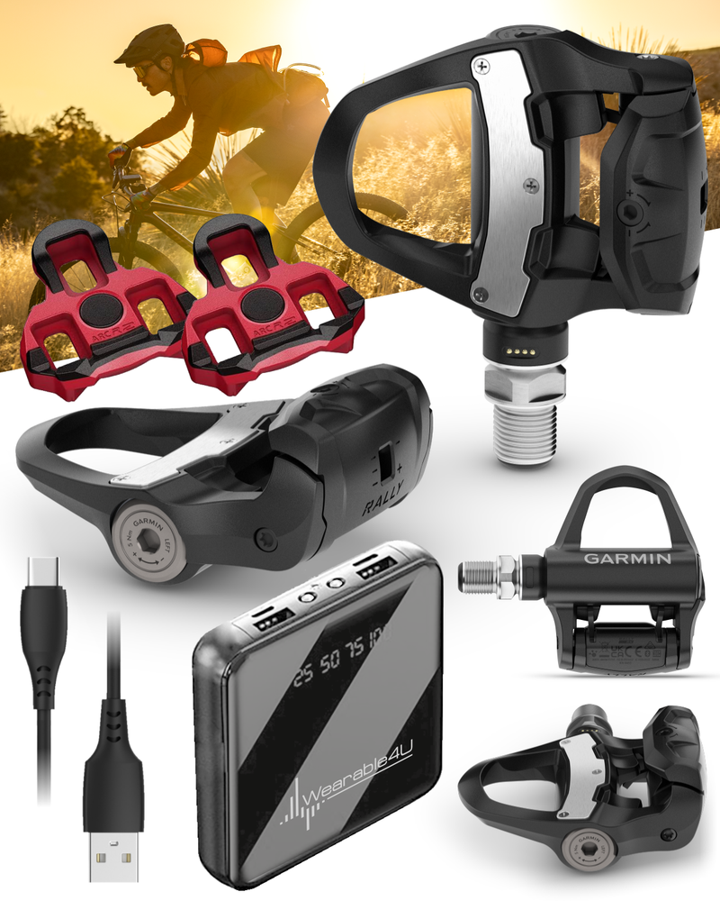 Garmin Rally RK110 / RK210 Single-Sensing or Dual-Sensing Power Meter Pedals – Road (LOOK KEO) & XC210 Pedal Bodies for Off-Road (SPD), Cycling Dynamics w/ Wearable4U Bundle