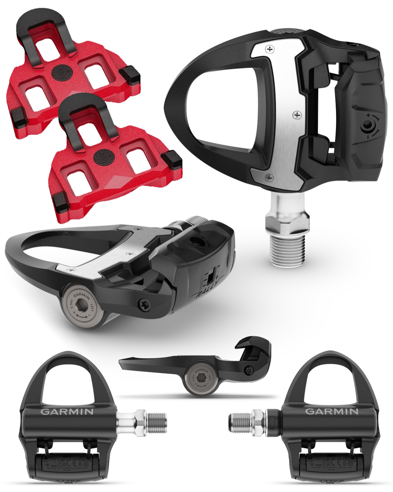Garmin Rally RS110 / RS210 Single-Sensing or Dual-Sensing Power Meter Pedals for Road (SPD-SL) & Off-Road (SPD), Cycling Dynamics w/ Wearable4U Bundle