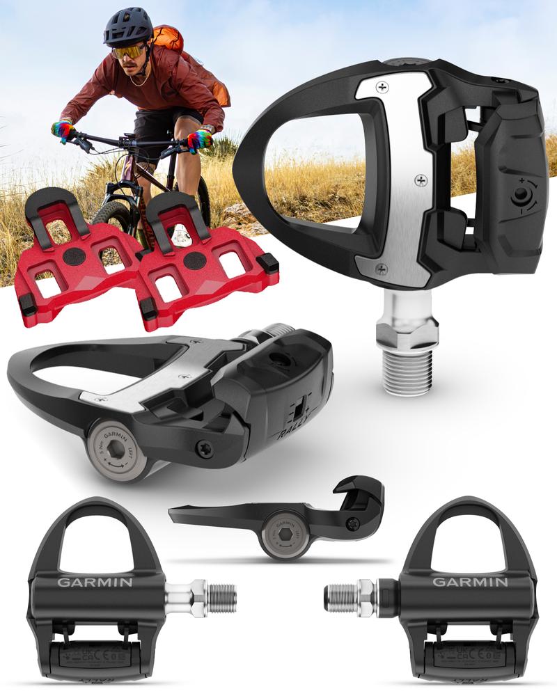 Garmin Rally RS110 / RS210 Single-Sensing or Dual-Sensing Power Meter Pedals for Road (SPD-SL) & Off-Road (SPD), Cycling Dynamics w/ Wearable4U Bundle