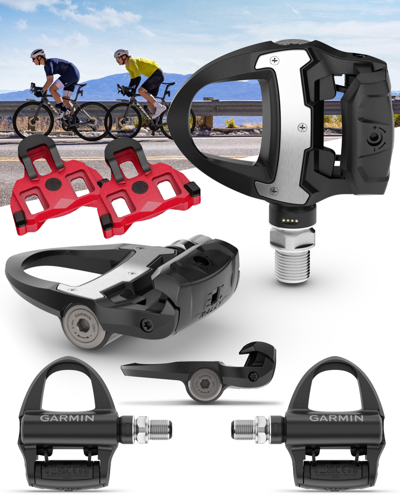 Garmin Rally RS110 / RS210 Single-Sensing or Dual-Sensing Power Meter Pedals for Road (SPD-SL) & Off-Road (SPD), Cycling Dynamics w/ Wearable4U Bundle