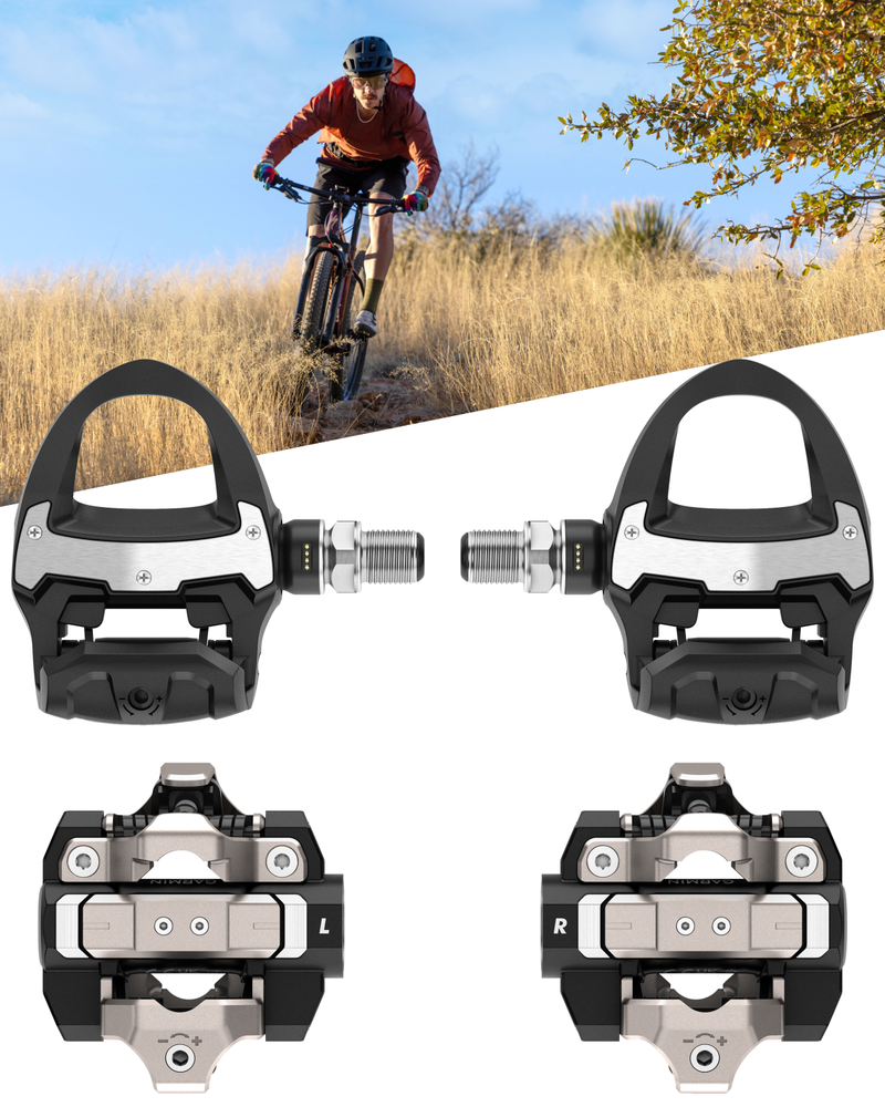 Garmin Rally RS110 / RS210 Single-Sensing or Dual-Sensing Power Meter Pedals for Road (SPD-SL) & Off-Road (SPD), Cycling Dynamics w/ Wearable4U Bundle