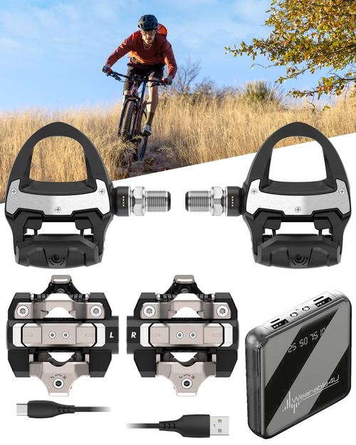 Garmin Rally RS110 / RS210 Single-Sensing or Dual-Sensing Power Meter Pedals for Road (SPD-SL) & Off-Road (SPD), Cycling Dynamics w/ Wearable4U Bundle