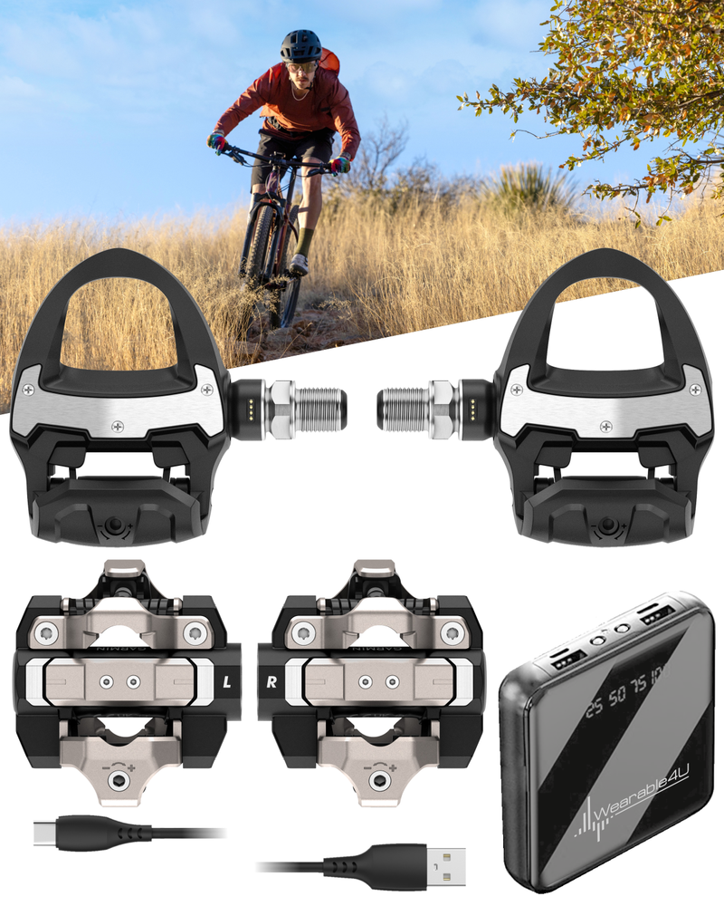 Garmin Rally RS110 / RS210 Single-Sensing or Dual-Sensing Power Meter Pedals for Road (SPD-SL) & Off-Road (SPD), Cycling Dynamics w/ Wearable4U Bundle