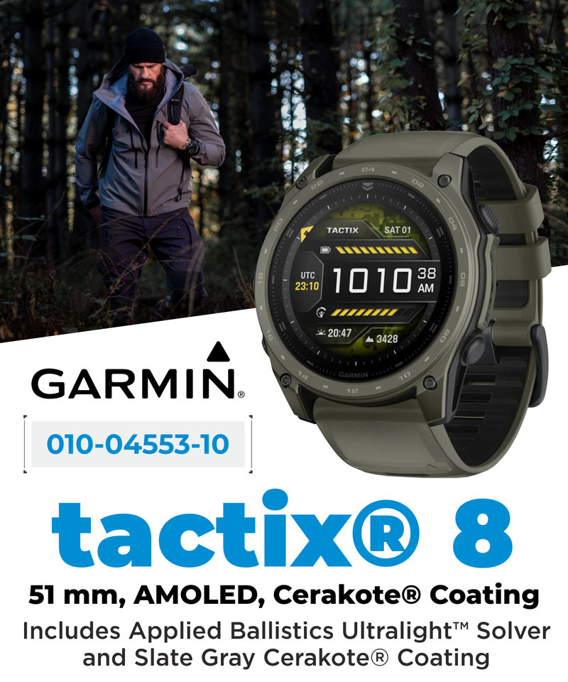 Garmin Tactix 8 – 51mm Cerakote, Premium Tactical GPS Smartwatch, AMOLED Display, Applied Ballistics Solver | Wearable4U Bundle