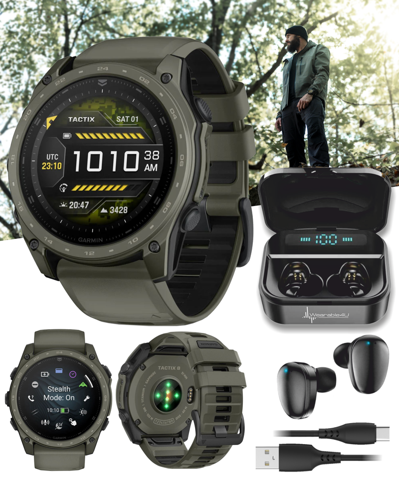 Garmin Tactix 8 – 51mm Cerakote, Premium Tactical GPS Smartwatch, AMOLED Display, Applied Ballistics Solver | Wearable4U Bundle