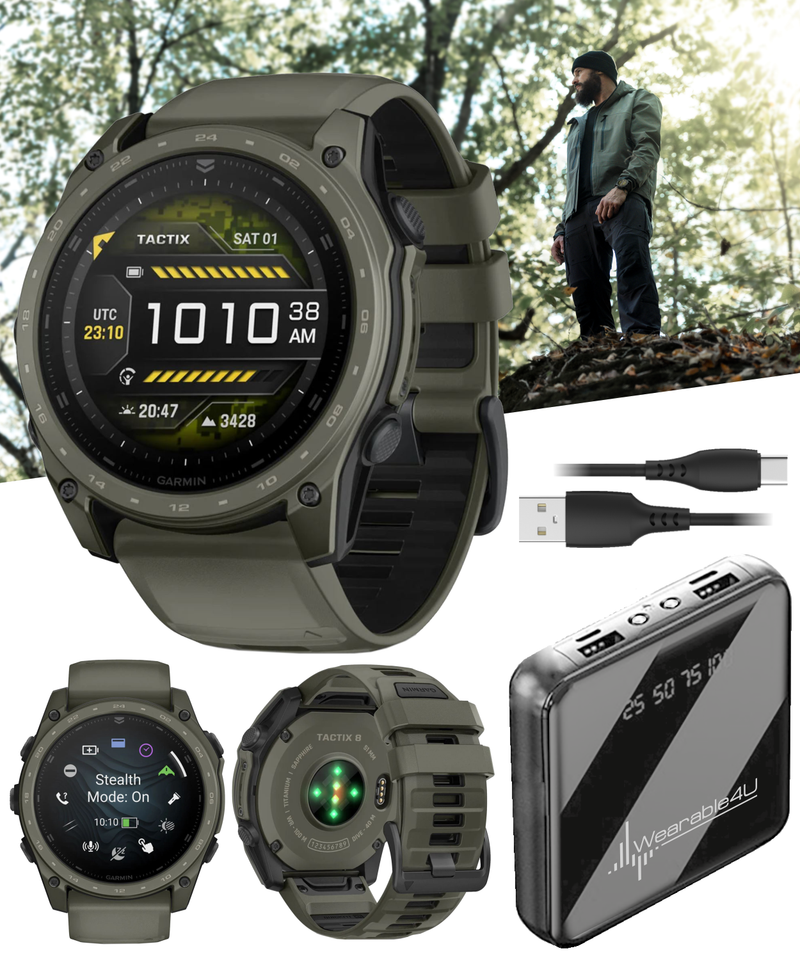 Garmin Tactix 8 – 51mm Cerakote, Premium Tactical GPS Smartwatch, AMOLED Display, Applied Ballistics Solver | Wearable4U Bundle