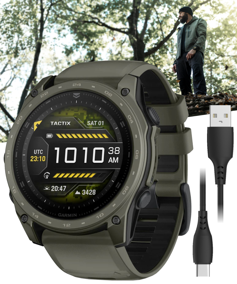 Garmin Tactix 8 – 51mm Cerakote, Premium Tactical GPS Smartwatch, AMOLED Display, Applied Ballistics Solver | Wearable4U Bundle