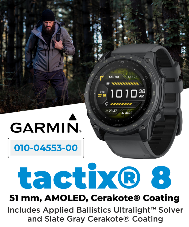 Garmin Tactix 8 – 51mm Cerakote, Premium Tactical GPS Smartwatch, AMOLED Display, Applied Ballistics Solver | Wearable4U Bundle