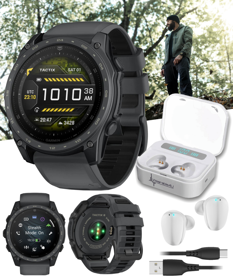 Garmin Tactix 8 – 51mm Cerakote, Premium Tactical GPS Smartwatch, AMOLED Display, Applied Ballistics Solver | Wearable4U Bundle