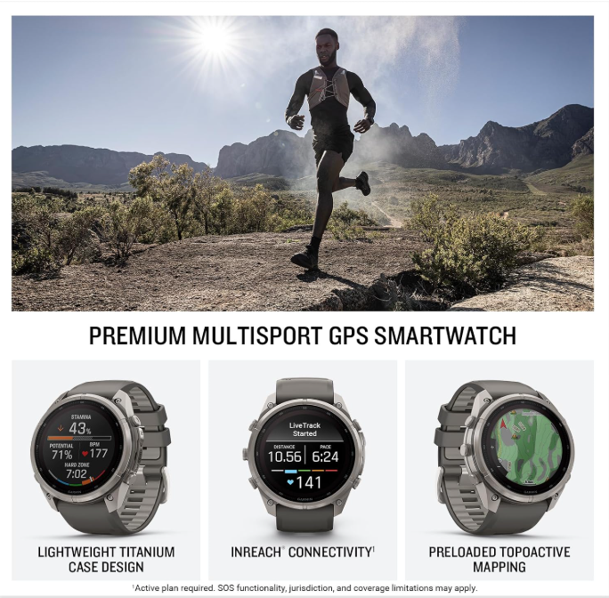 Garmin Fenix 9 Pro SOLAR Premium Multisport GPS Smartwatch, Titanium, Sapphire, inReach Connectivity