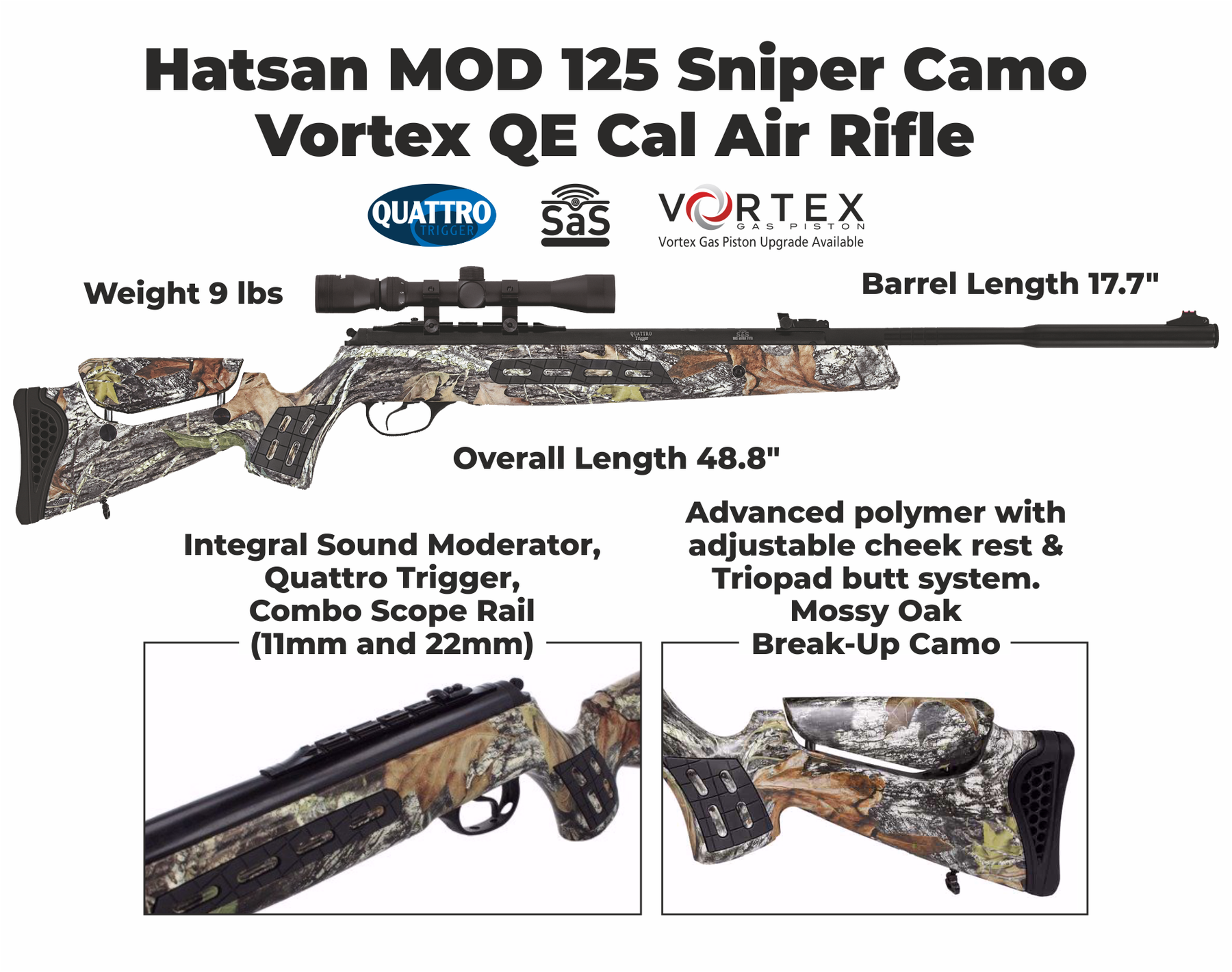 Hatsan MOD 125 Sniper Camo Vortex QE .22 Caliber Air Rifle with Pellets  Bundle