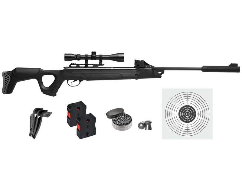 Hatsan SpeedFire Magnum 1250 .177/.22 Cal Black QE Spring Piston Air Rifle with Wearable4U Paper Targets and Pellets Bundle