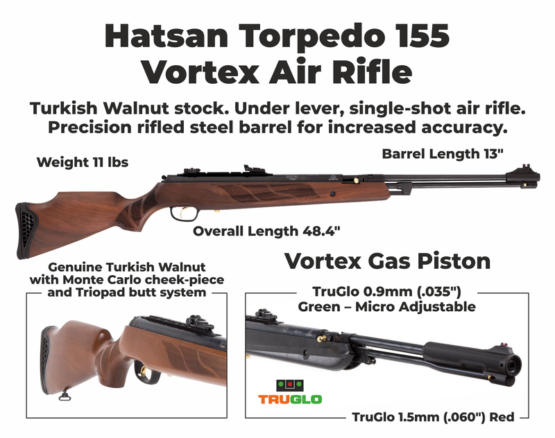 Hatsan Torpedo 155 Vortex Air Rifle with Paper Targets and Lead Pellets Bundle