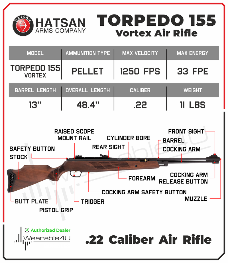 Hatsan Torpedo 155 Vortex Gas Piston Air Rifle Turkish Walnut