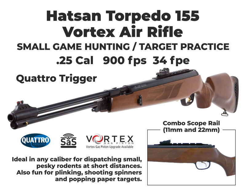 Hatsan Torpedo 155 Vortex Air Rifle with Paper Targets and Lead Pellets Bundle