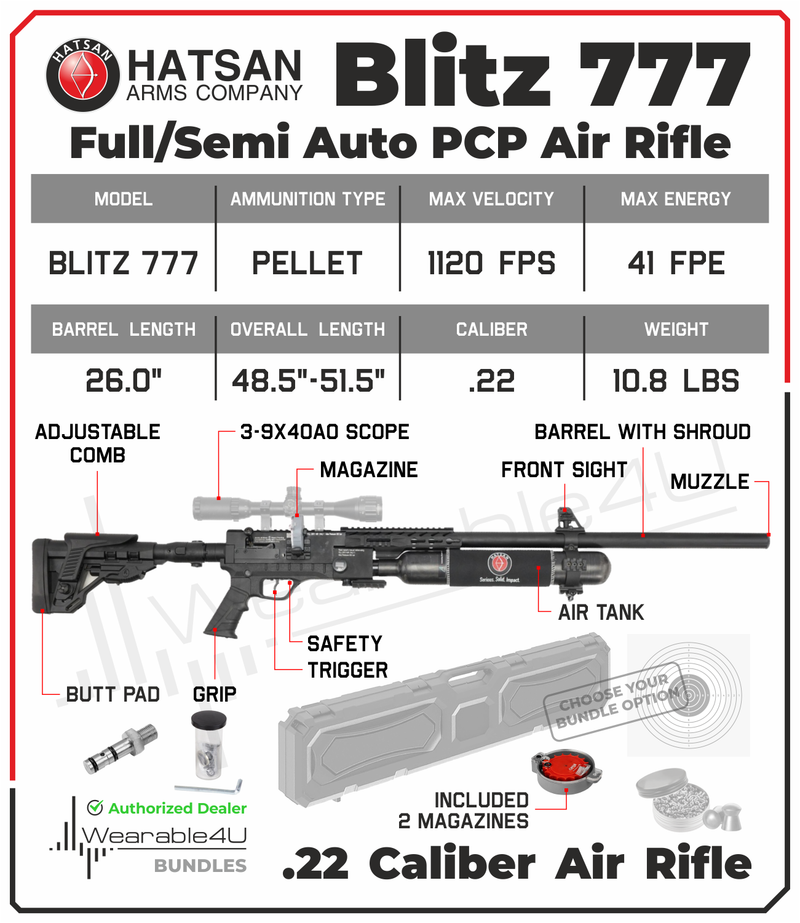 Hatsan Blitz 777 .22 Cal 1120 FPS 41 FPE PCP Air Rifle (HGBlitz722)