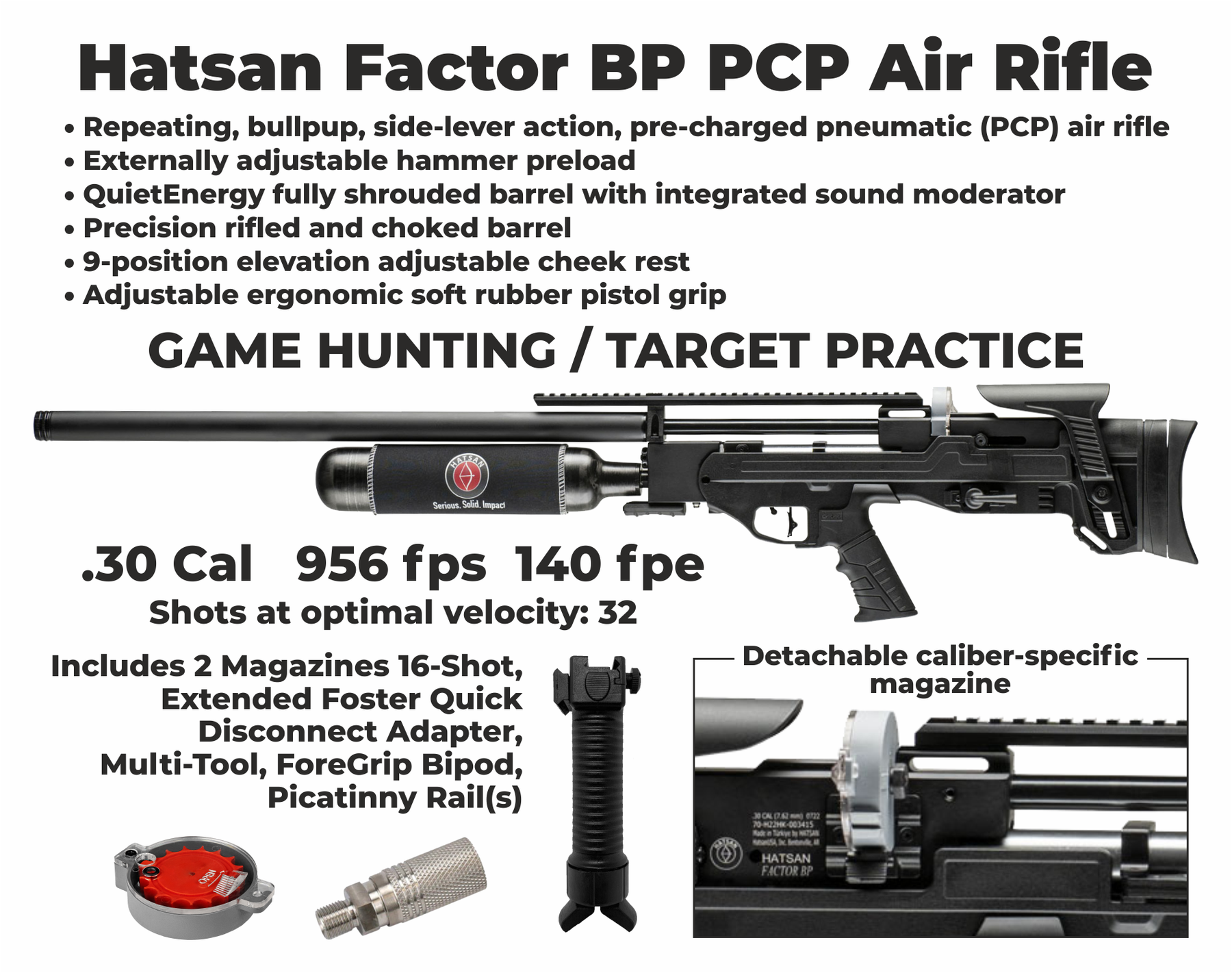 Factor Pcp Hatsan Factor BP BullPup PCP QE Side-Lever Action Air Rifle with Inclu ...
