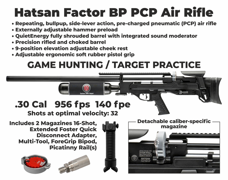 Hatsan Factor BP BullPup PCP QE Side-Lever Action Air Rifle with Included Wearable4U Bundle