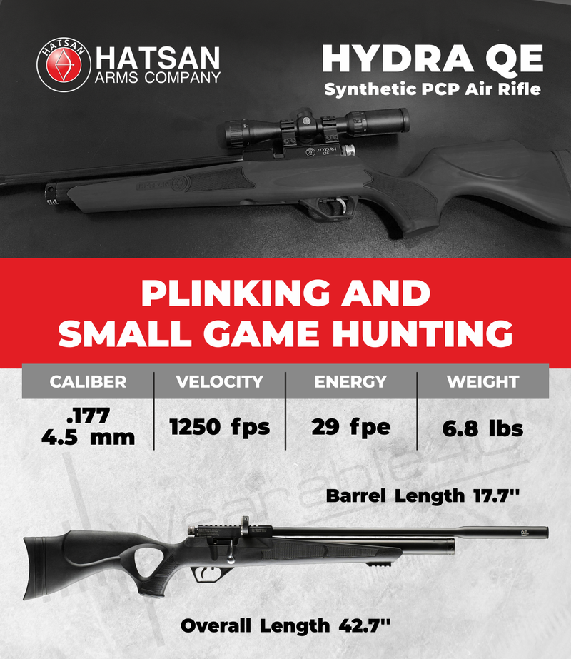 Hatsan Hydra Synthetic .177 Cal or .22 Cal or .25 Cal QE PCP Side Bolt-Action Air Rifle with Wearable4U Bundle