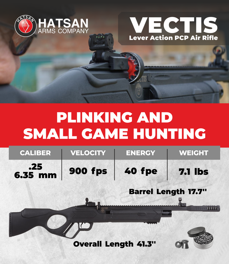 Hatsan Vectis .25 Cal Air Rifle with Pack of 150ct Pellets and 100x Paper Targets Bundle (Black Syn Stock)