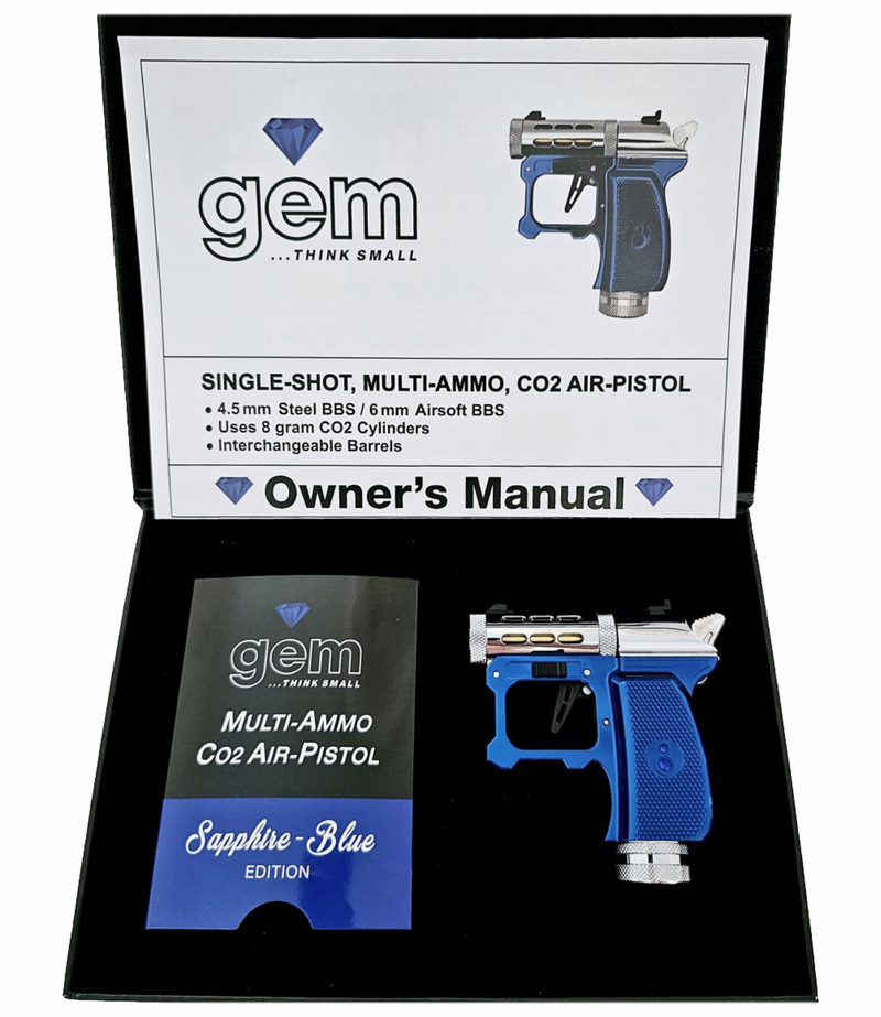 Hawki Gem CO2 .177 cal Air Pistol Blue Sapphire Edition, 1-shot, Single Action, Interchangeable Barrels, 400+ FPS, Chrome Finish, Gemstone Grip (Hi-G-AirGun-Blue)