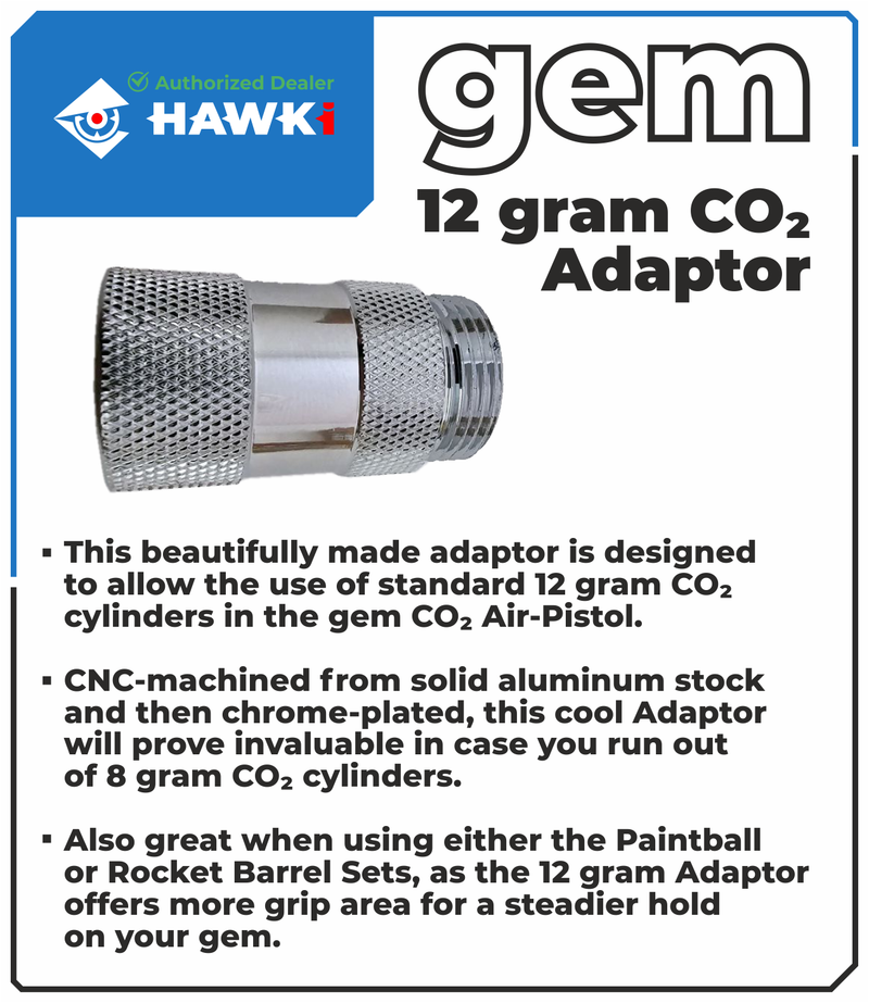 Hawki Gem 12g CO2 Adaptor, Chrome-Plated Upgrade for Gem CO2 Air Pistol, Enhancing Grip & Compatibility with 12-Gram CO2 Cylinders (Hi-G-CO2-Adpt)