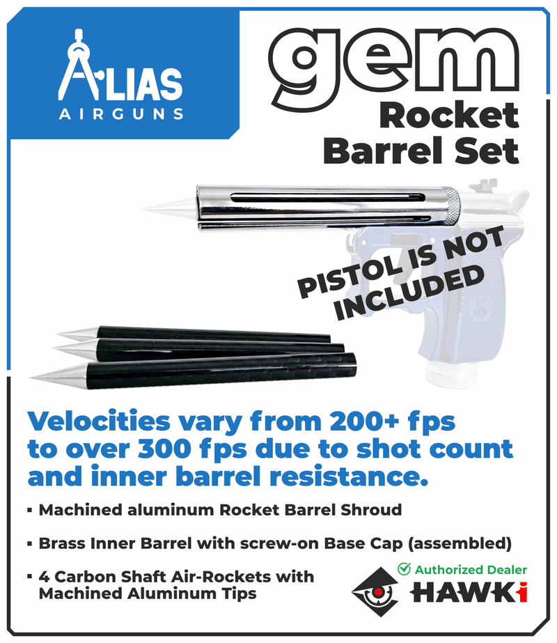 Hawki Gem Rocket (Bolt) Barrel Set - Air-Bow Conversion Kit for Gem Air Pistol with Precision Brass Barrel & Carbon Shaft Air-Rockets, 300 FPS (Hi-G-RocketBrl)