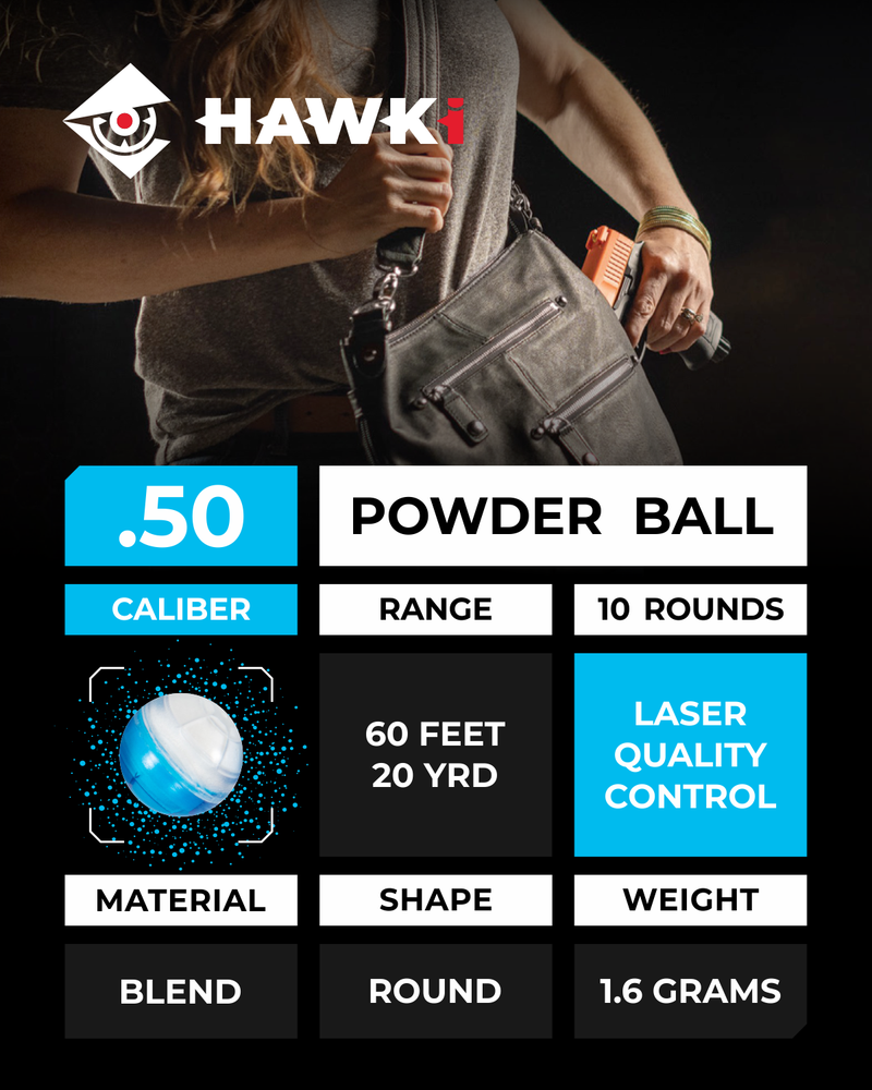 Hawki .43 Cal or .50 Cal or .68 Cal Powder Training Balls Non-Lethal for Paintball Guns, Great for Practice