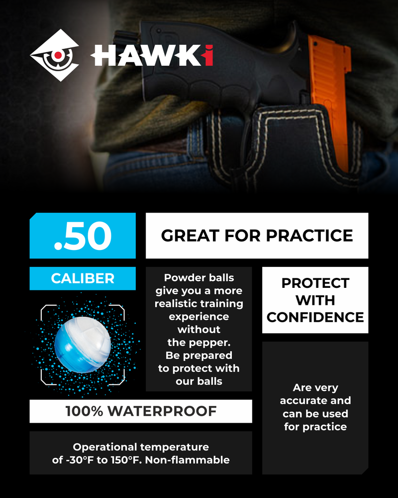 Hawki .43 Cal or .50 Cal or .68 Cal Powder Training Balls Non-Lethal for Paintball Guns, Great for Practice