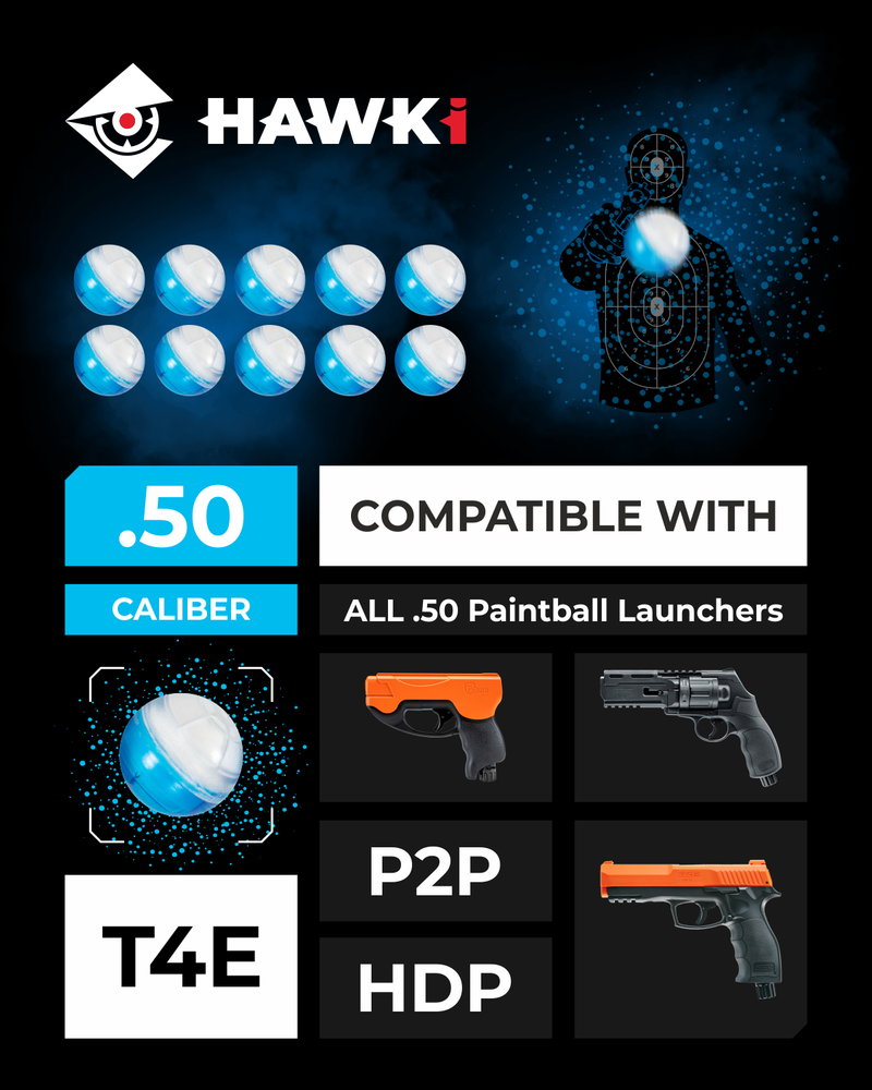 Hawki .43 Cal or .50 Cal or .68 Cal Powder Training Balls Non-Lethal for Paintball Guns, Great for Practice