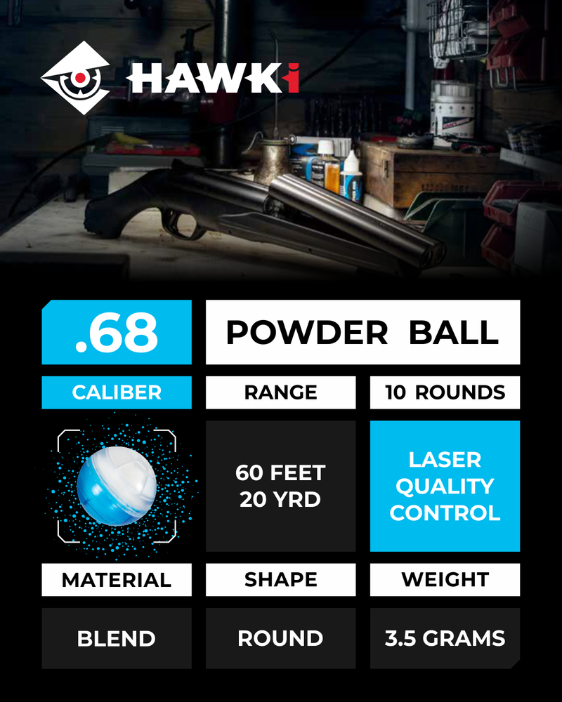 Hawki .43 Cal or .50 Cal or .68 Cal Powder Training Balls Non-Lethal for Paintball Guns, Great for Practice