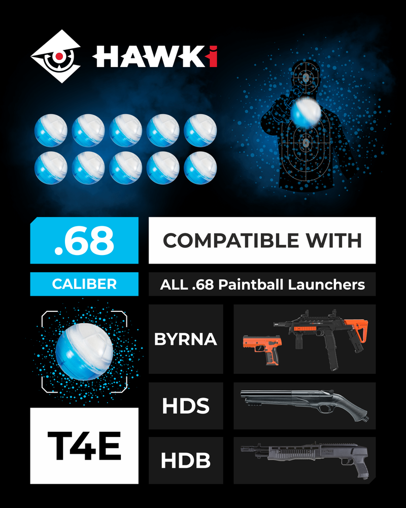 Hawki .43 Cal or .50 Cal or .68 Cal Powder Training Balls Non-Lethal for Paintball Guns, Great for Practice