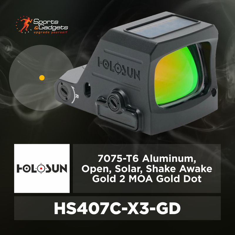 Holosun 7075-T6 Aluminum, Open, Solar, Shake Awake Gold 2 MOA Gold Dot (HS407C-X3-GD)