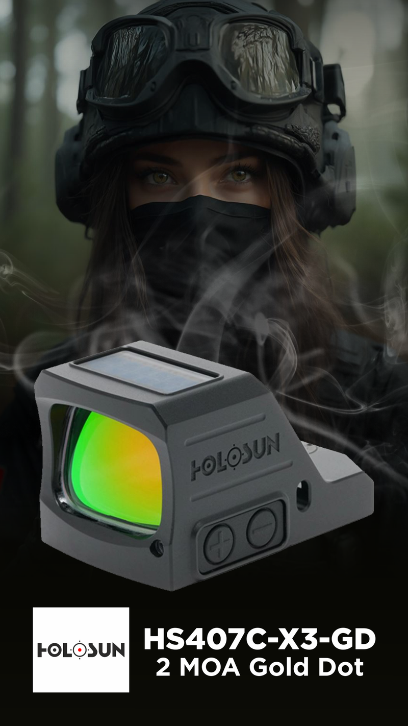Holosun 7075-T6 Aluminum, Open, Solar, Shake Awake Gold 2 MOA Gold Dot (HS407C-X3-GD)