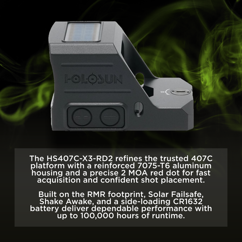 Holosun 2 MOA Red Dot 7075 Aluminum Shake Awake (HS407C-X3-RD)