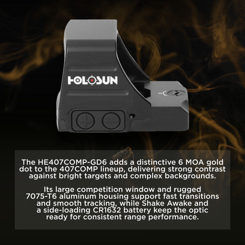 Holosun 6 MOA Shake Awake 7075-T6 Aluminum Gold Dot Sight (HS407COMP-GD-6)