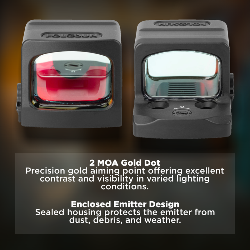 Holosun 7075 Aluminum Enclosed Shake Awake Gold 2 MOA Dot Sight (EPS-GD2)