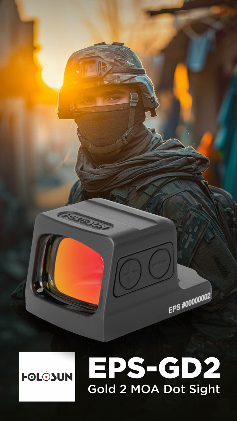 Holosun 7075 Aluminum Enclosed Shake Awake Gold 2 MOA Dot Sight (EPS-GD2)