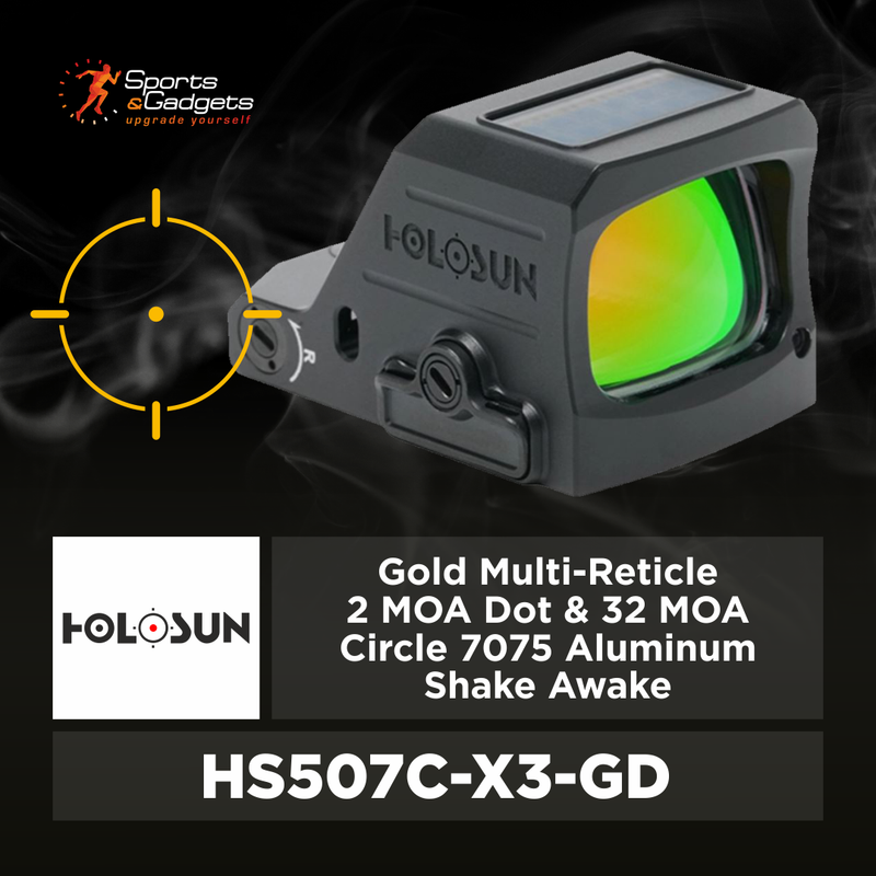 Holosun Gold Multi-Reticle 2 MOA Dot & 32 MOA Circle 7075 Aluminum Shake Awake (HS507C-X3-GD)